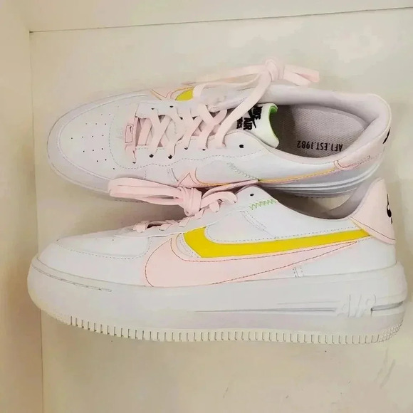Nike Air Force 1 Platform White/Pearl Pink-Opti Yellow Womens 11.5 - Picture 9 of 13